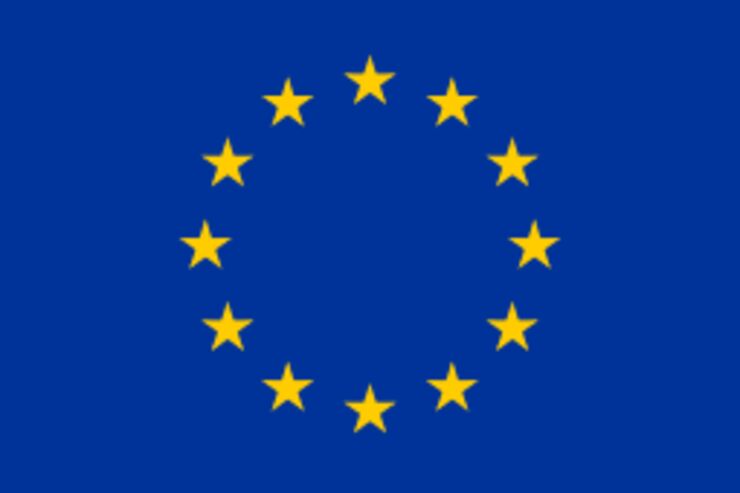 The EU flag, blue with yellow stars.