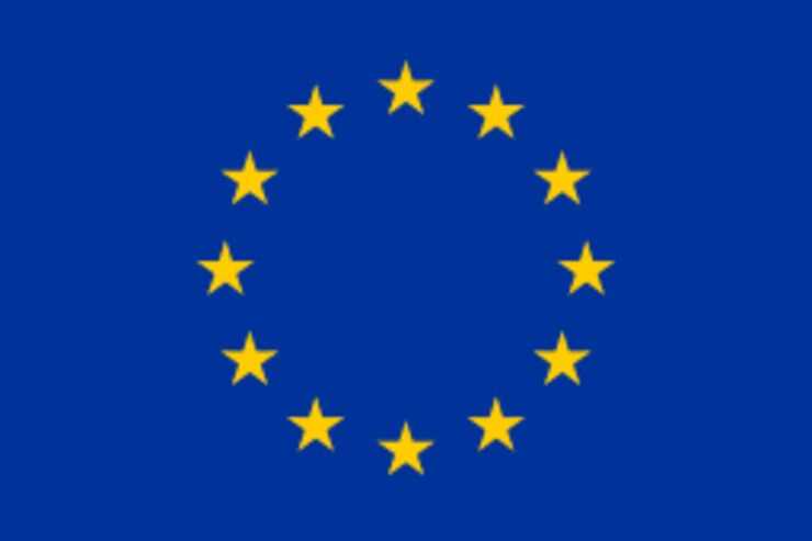 The EU flag, blue with yellow stars.